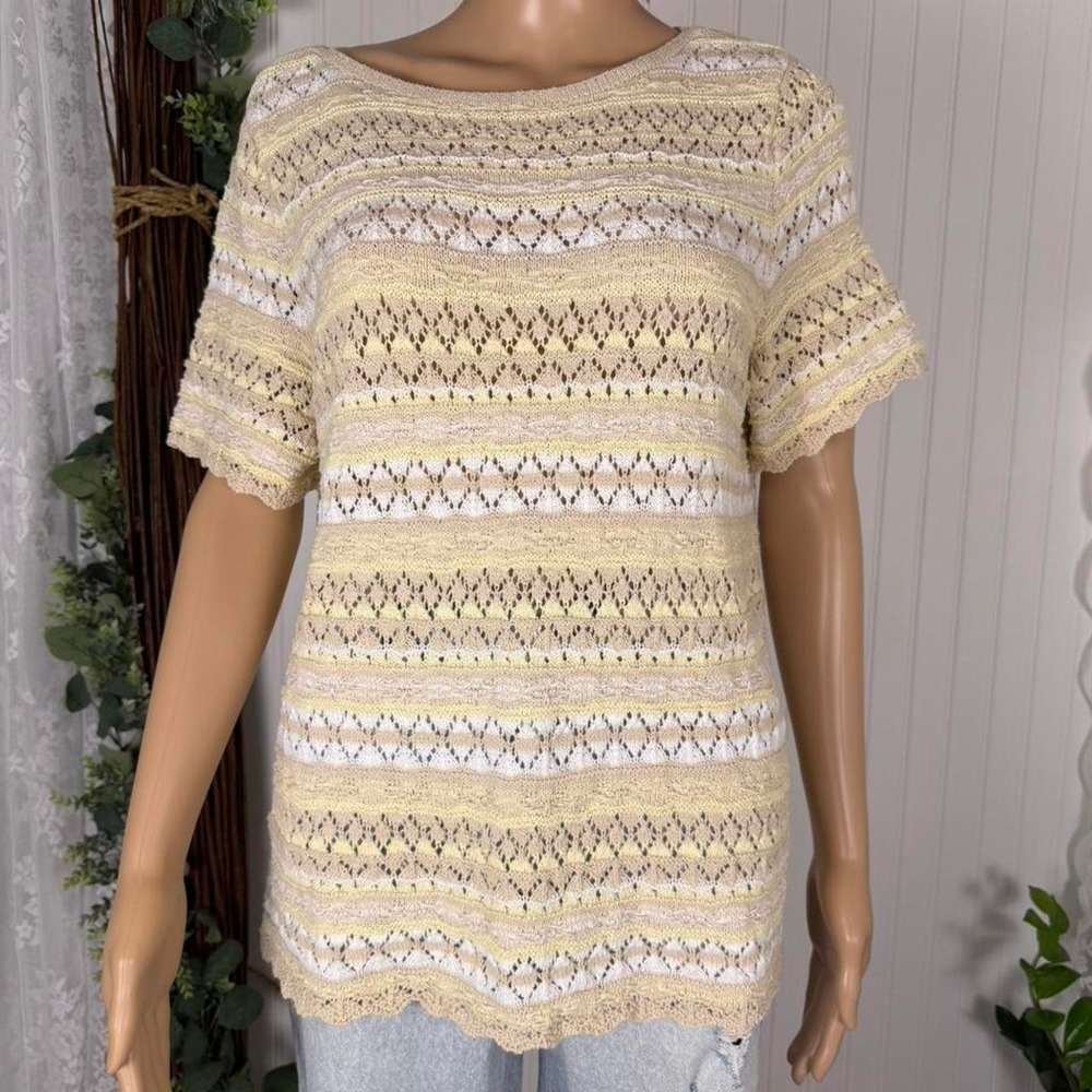 Belle Boho open-knit crochet sweater top in soft cream